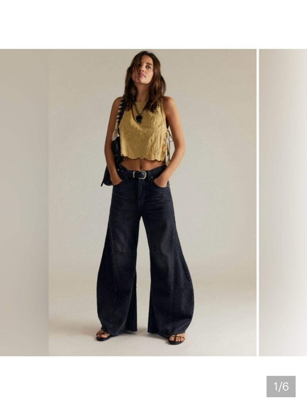 We The Free Wide Leg High-Rise Jeans in Black Denim - Eden High Slouchy Flare - Picture 4 of 4